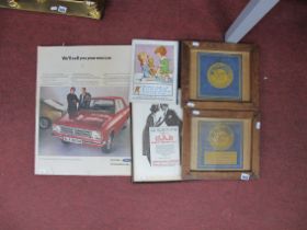 A Group of Early 1900's Advertisements, including two framed cards for 'Electrolux', a framed and