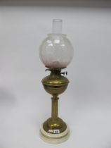 A Victorian Oil Lamp, with pink tinted shade and white pot base by J. Shaw of Walsall.