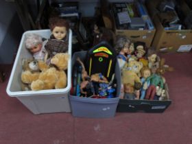 Dolls - Pedigree, Hong Kong, celluloid, Action Man, bendy bunny, Teddy bears, etc:- Three Boxes.