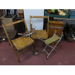 A Pair of Vintage Folding Wooden Chairs, a gents mid XX Century trouser press, a folding fishing