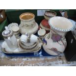 Meakin Coffee Set, Burleigh Art Deco vase, 16cm high, Honiton vase and mottled jug:- One Tray.