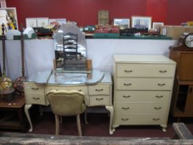 Wrighton Cream Coloured Chest of Five Drawers, on squat cabriole legs, 78cm wide, matching