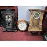 Ansonia Early XX Century Mantle Clock, with carved wooden casing, 56cm high, stripped walnut and