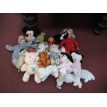 A Selection of Teddies, to include a Mickey Mouse, Good Luck Euro by Steiff, two dolls and