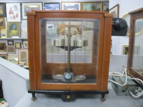 XX Century Cased Laboratory Scales (Stanton Instruments, London), on brass adjustable feet (sold for