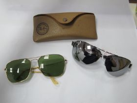 Ray-Ban Sunglasses, green tinted shades (cased); plus a further pair, both worn condition. (2) [