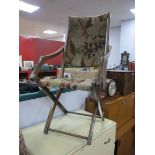 Folding Steamer Chair, with beech frame stamped 'PS Lincoln Castle' to side, original Moquette
