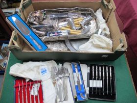 Boxed Silver Hallmarked handled Cheese Knife, Cake Slice, Tea Knives and forks in fitted case,