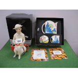 Wedgwood Clarice Cliff Pink Roof Cottage Tea Set, Ltd Edition of 250, with certificate and box;