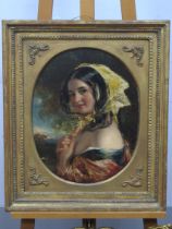 ATTRIBUTED TO CHARLES BAXTER (1809-1879) Country Girl, oil on canvas, unsigned, bears J.S. Maas