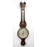A XIX Century Inlaid Mahogany Two Dial Barometer, with broken pediment and batwing inlay, the