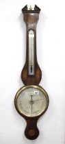 A XIX Century Inlaid Mahogany Two Dial Barometer, with broken pediment and batwing inlay, the