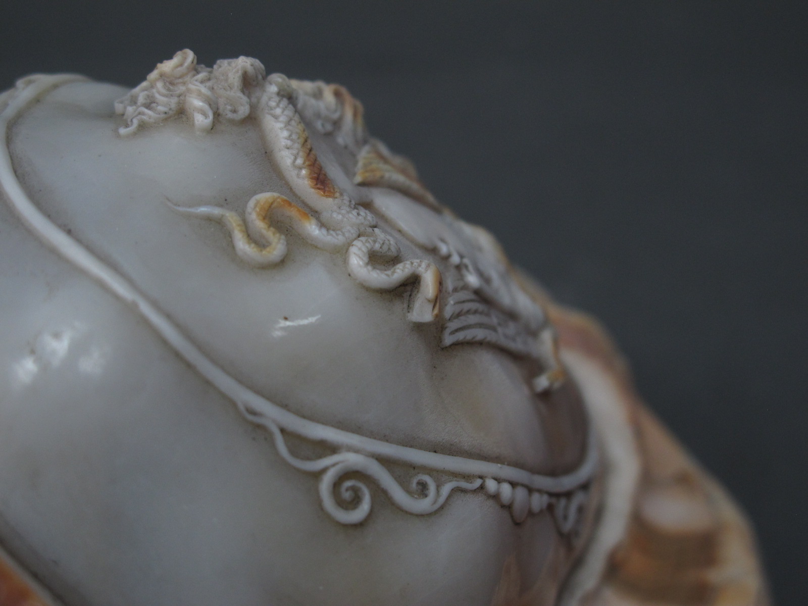 A Late XIX Century Cameo Carved Conch Shell, decorated with a portrait of Medusa, 14cm long. - Image 3 of 7