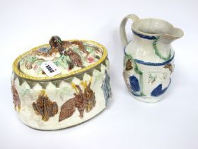 A Late XIX Century Majolica Pottery Game Pie Dish and Cover, with inner liner (damaged), of oval