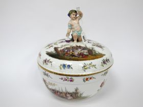 A Berlin Porcelain Late XIX Century Bowl and Cover, of circular form with cherub surmount and