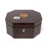 A Mid XIX Century Mahogany Inlaid Tea Caddy, of elongated octagonal form, the hinged lid with