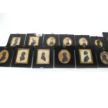 A Collection of Thirteen XIX Century Oval and Rectangular Portrait Silhouettes, each in black papier