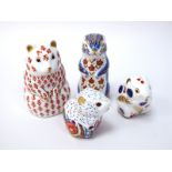 Four Royal Crown Derby Porcelain Paperweights; 'Poppy Mouse', 'Harvest Mouse', Hamster' and '