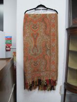 A Late XIX Century Heavy Wool Paisley Shawl, worked in shades of green, brown, red, yellow and blue,