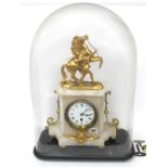 A Late XIX Century French Mantle Clock, the white marble case applied with gilt ormolu handles,