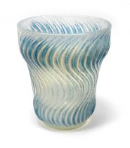 A Lalique Opalescent Glass Vase, in the 'Actinia' design No 10-889, with swirling serrated bands,