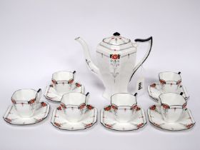 A Shelley Porcelain Part Coffee Service, of Queen Anne shape decorated in the Red Daisy pattern