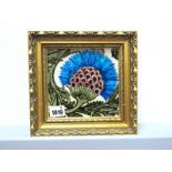 A William De Morgan Pottery Tile, painted with a BBB Carnation, impressed mark, framed, 14cm