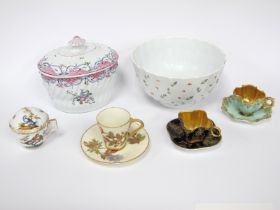 Two Coalport Porcelain Cabinet Cups and Saucers, with gilt decoration against dark blue and green