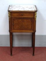 A XX Century French Mahogany Bedside Cabinet, with marble top, single drawer and cupboard, with gilt