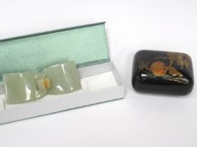 A Chinese Mid XX Century Jade Belt Buckle, with a chilong head hook, 10.5cm long; A Rectangular