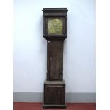 An XVIII Century Oak Thirty-Hour Longcase Clock, the hood with stepped pediment, blind fret frieze