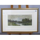 ENGLISH SCHOOL (Late XIX Century) Wooded River Landscape, with church and cottages, watercolour,