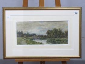 ENGLISH SCHOOL (Late XIX Century) Wooded River Landscape, with church and cottages, watercolour,