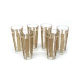 A Set of Six Lalique 'Six Figurines' Goblets, of tapered form with brown staining, etched Lalique