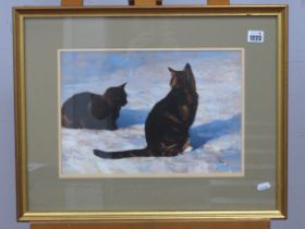 PAUL HEDLEY (b.1947) *ARR Max and Boris, two tortoiseshell cats, mixed media, signed lower right, 24