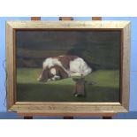 GABRIELLA FETZELLI King Charles Spaniel Recumbent Beside a Pair of Gloves, oil on canvas, signed