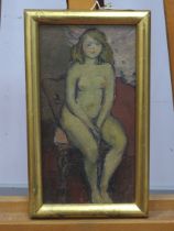 ATTRIBUTED TO ROY SPENCER (1918-2006) *ARR Seated Nude Girl, oil on canvas, inscribed on label