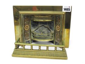 A Late XIX Century Brass Miniature Fireplace, of rectangular form with inset pottery panels and fire