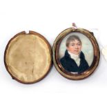 A Portrait Miniature of a Gentleman, wearing a white shirt and black jacket, unsigned on ivory,