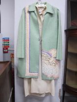 A c.1978 Vintage Zandra Rhodes Felted Wool Jacket, in pale green with applique face design to