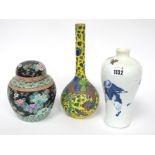 A Chinese Porcelain Vase, of baluster form painted in blue with figures, one on horseback, another