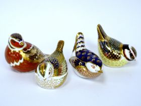 Four Royal Crown Derby Porcelain Paperweights; 'Firecrest', 'Blue Tit', 'Chaffinch' and 'Wren''all