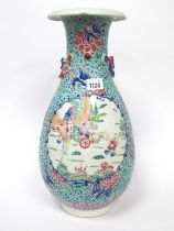 A Late XIX Century Chinese Pear Shaped Pottery Vase, the turquoise famille rose ground painted
