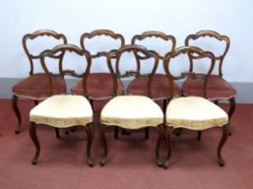 A Set of Seven XIX Century Walnut Salon Chairs, with shaped top rails and central rail with 'C'