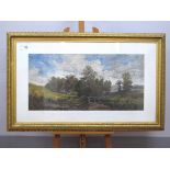 CIRCLE OF GEORGE CROME, Children by a River Beside Cottages in a Wooded Landscape, oil, signed lower