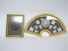 A XIX Century Fan, leaf painted with cherubs and urns within floral borders, framed and glazed, 46cm