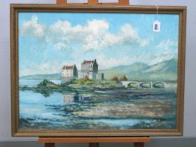 J IRVING PUGH (XX Century, Contemporary) Lellein Donan Castle, oil on board, signed lower right,