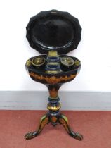 A XIX Century Papier Maché Teapoy, with hinged lid, decorated with mother of pearl, the interior