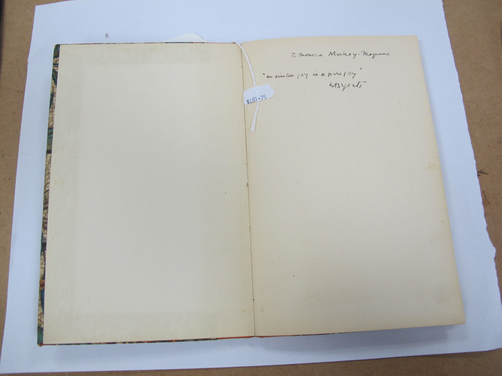 Yeats [W.B.]: Poems, signed and inscribed by the author, floral cloth boards with orange spine, - Image 3 of 6