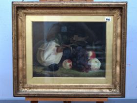 ENGLISH SCHOOL (Late XIX/Early XX Century) Still Life with Wasp on Fruit, oil, signed indistinctly